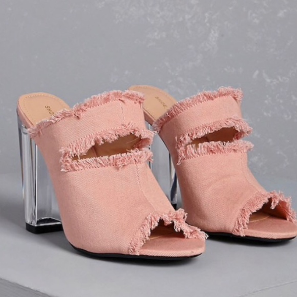 Pink Denim Mules with Lucite Heel